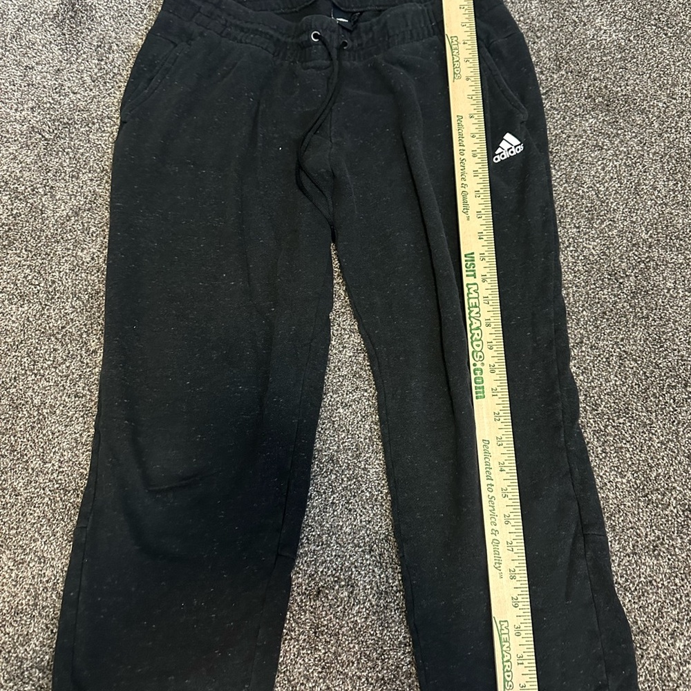 Adidas cropped sweatpants. Heathered black with adidas stripes (L)